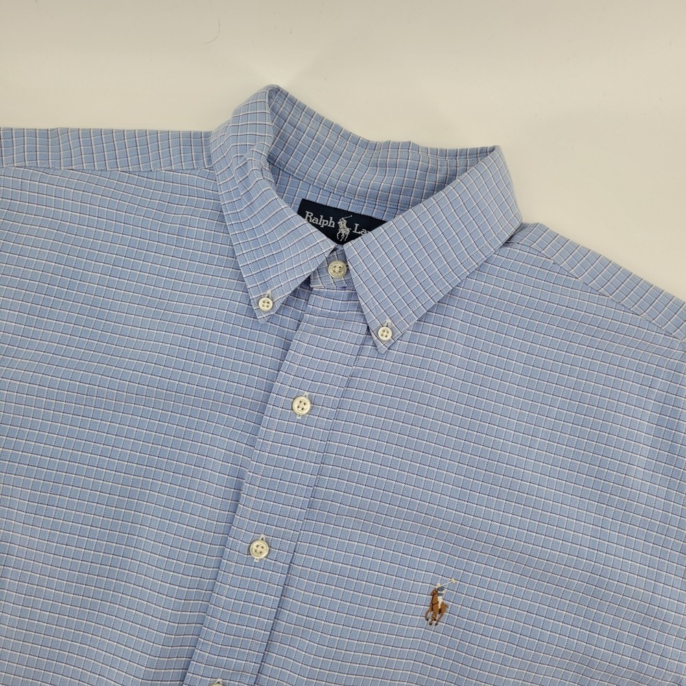 Ralph Lauren Blake Shirt XL Blue Plaid Short Sleeve Button Down Mens Flesh Pony